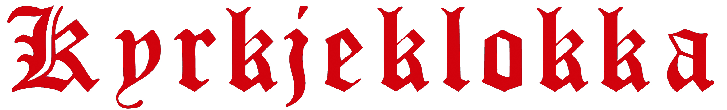 Dette er overskrifta i kyrkjebladet "Kyrkjeklokka" frå Stryn. Teksten er skrive i ein tradisjonell gotisk skrifttype med raud farge, som gir eit historisk og stilfullt uttrykk. Logo